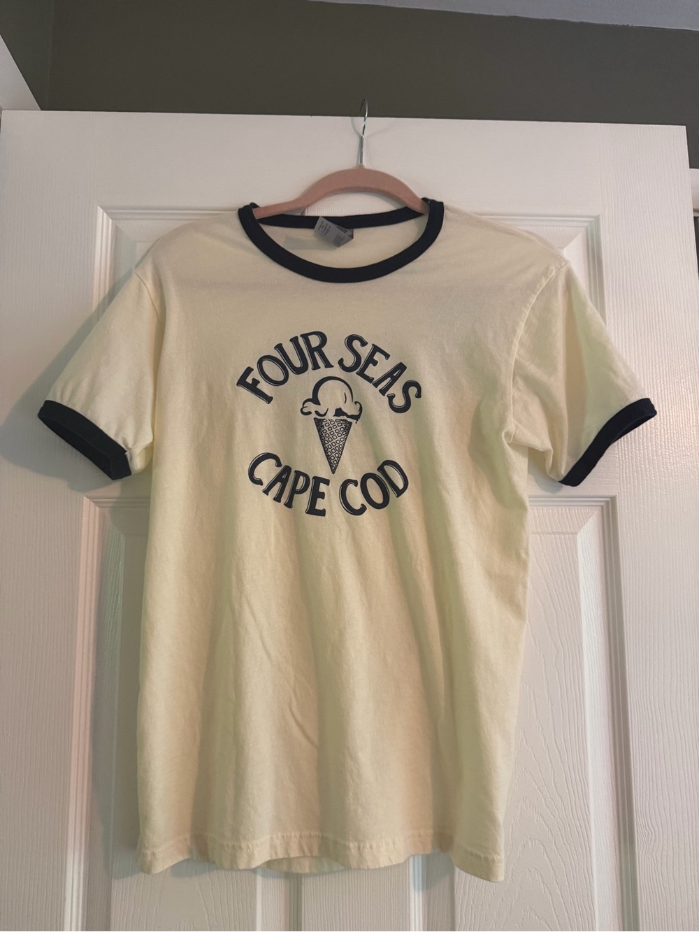Four Seas Cape Cod Ice Cream Ringer Tee - Cream with Navy blue Trim